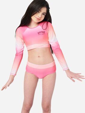 Pink & Orange 2 Pcs Justice Rash Gurad Set Size 14